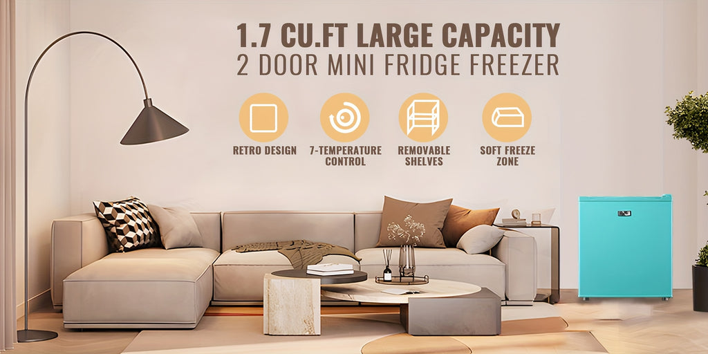 WANAI 3.5 CU.FT. Double Door Fridge with Freezer, Compact Mini Fridge, Featuring Adjustable Glass Shelves - Perfect Choice for Offices, Bedrooms, Dorms, & Apartments!