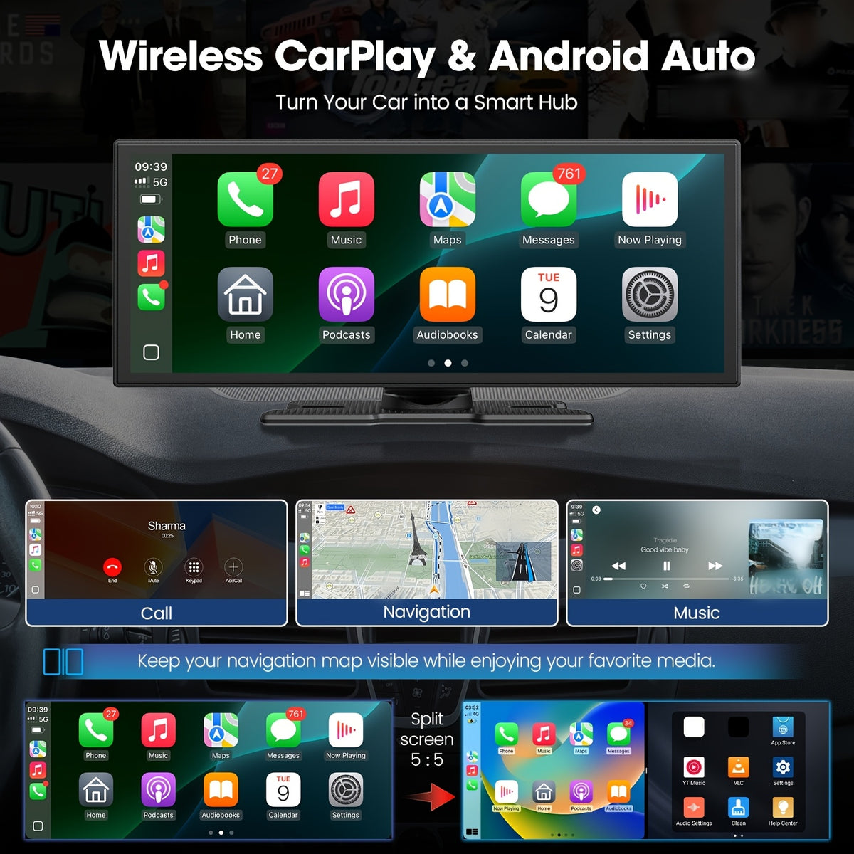 CarPlay Screen — LAMTTO 10.25-Inch In-Cell Display for Wireless Phone Integration and In-Car Apps