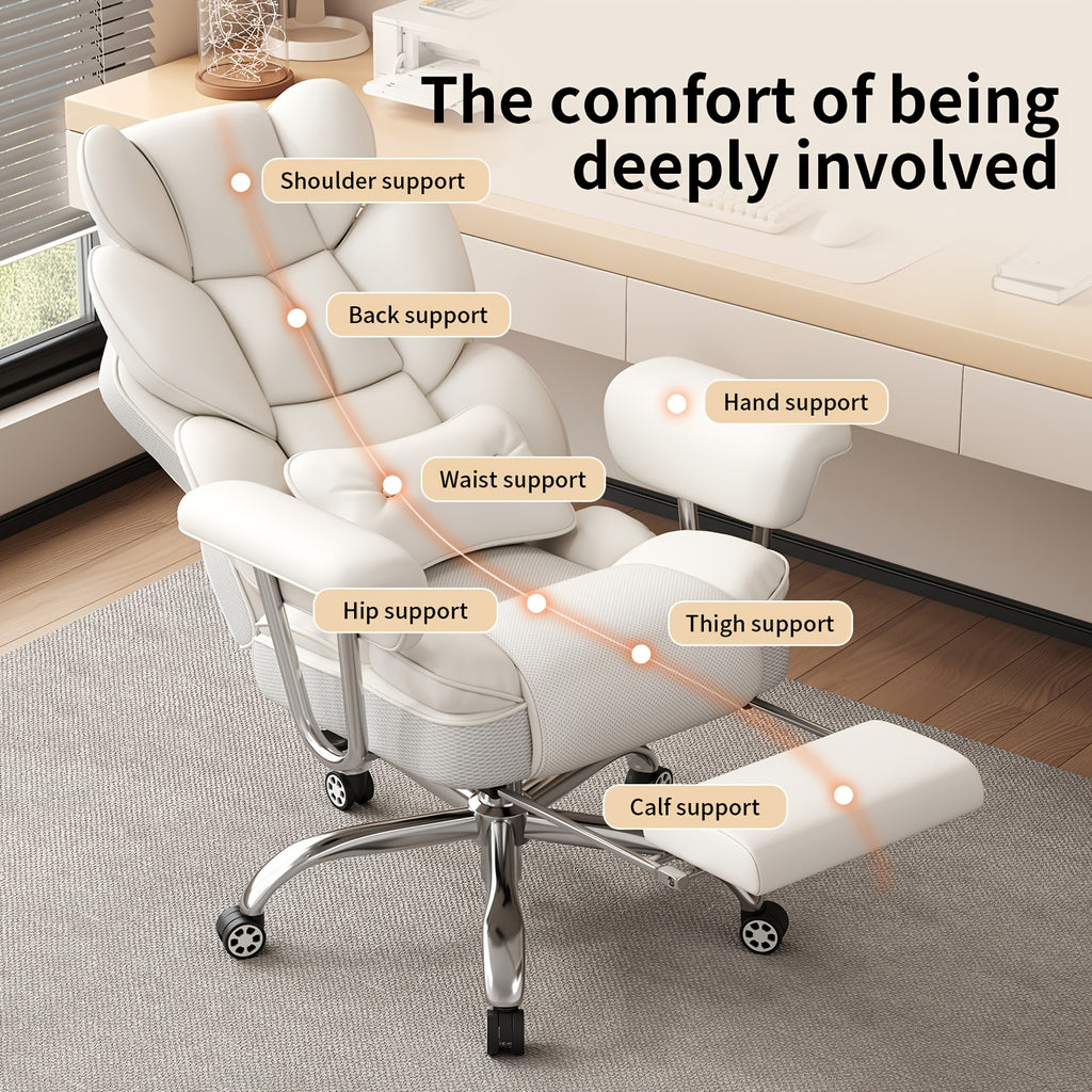 Executive Office Chair with Footrest — Oversized High-Back Recliner Rated to 500 lb for Home Desk Seating