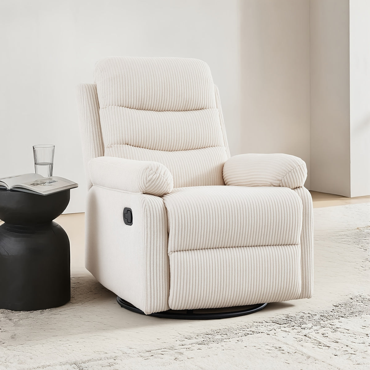 Corduroy Swivel Rocking Recliner Chair, Manually Adjustable Single-person Lounge Sofa with Padded Seat and Backrest, Ergonomically Designed Casual Armchair Suitable for Daily Relaxation in Living Rooms, Bedrooms, and Home Theaters