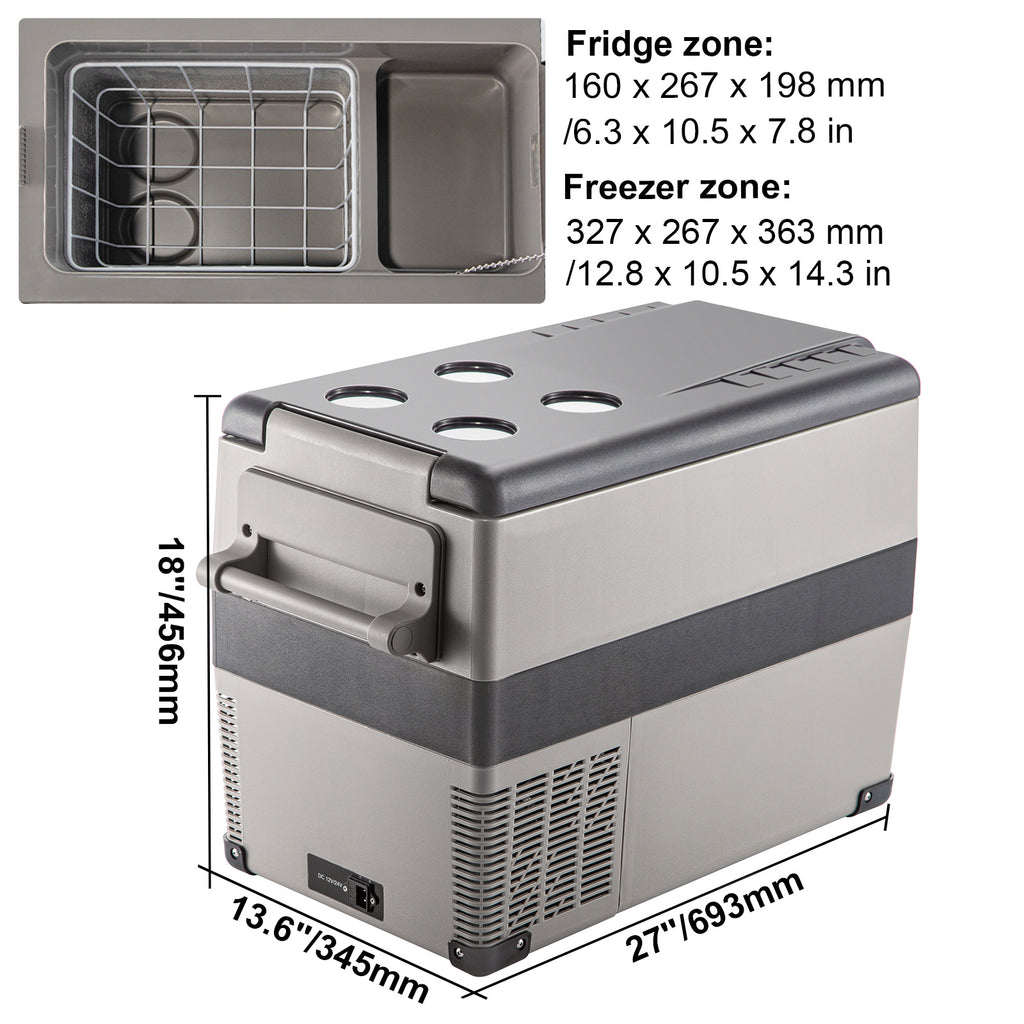 VEVOR 12 Volt Refrigerator 45L (48qt) Fast Cooling Portable Freezer (-468) Car Fridge with 12/24v DC & 110-240v AC for Travel, Camping and Home Use, 48 Quart, Black