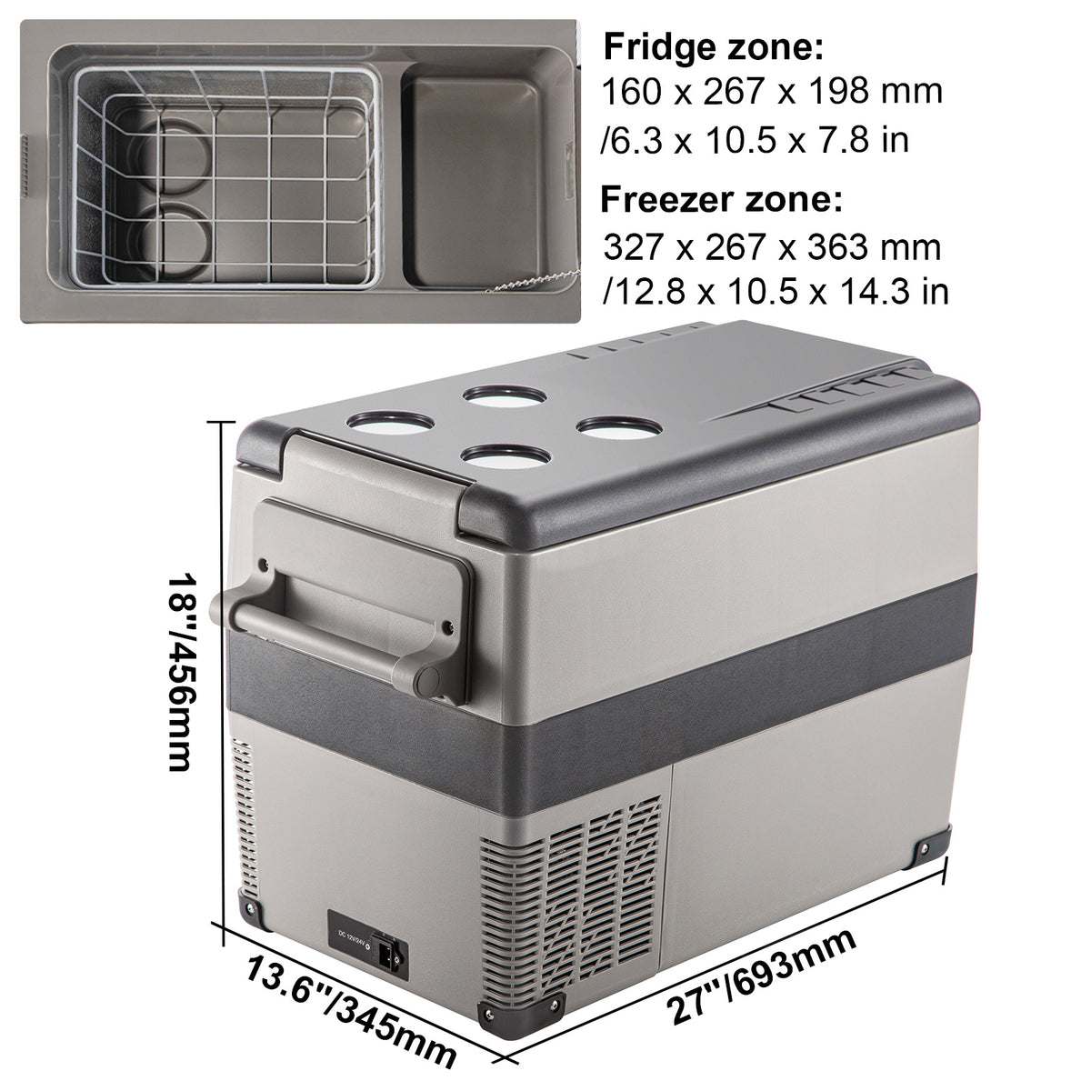 VEVOR 12 Volt Refrigerator 45L (48qt) Fast Cooling Portable Freezer (-468) Car Fridge with 12/24v DC & 110-240v AC for Travel, Camping and Home Use, 48 Quart, Black