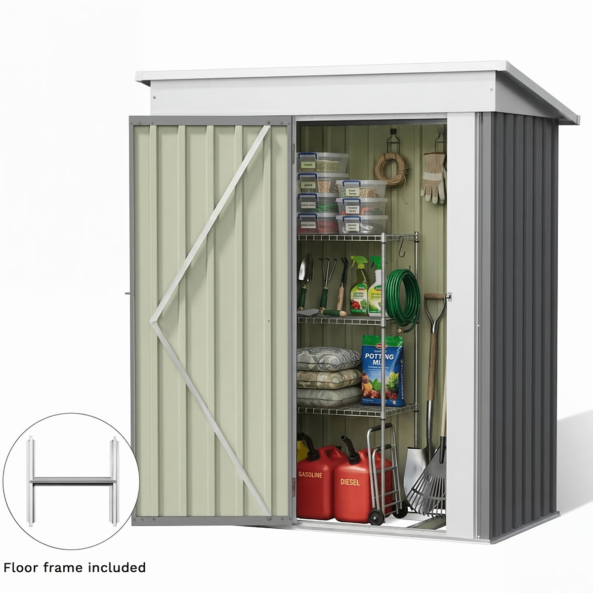 GUNJI 10 X10ft & 8 X 6ft 6 X 4ft & 5 X 3ft Storage Shed with Floor Frame, Metal Tools Shed with Design Of Lockable Doors, Utility And Tool Holder for Garden, Workshop, Backyard, Can Hold Various Tools