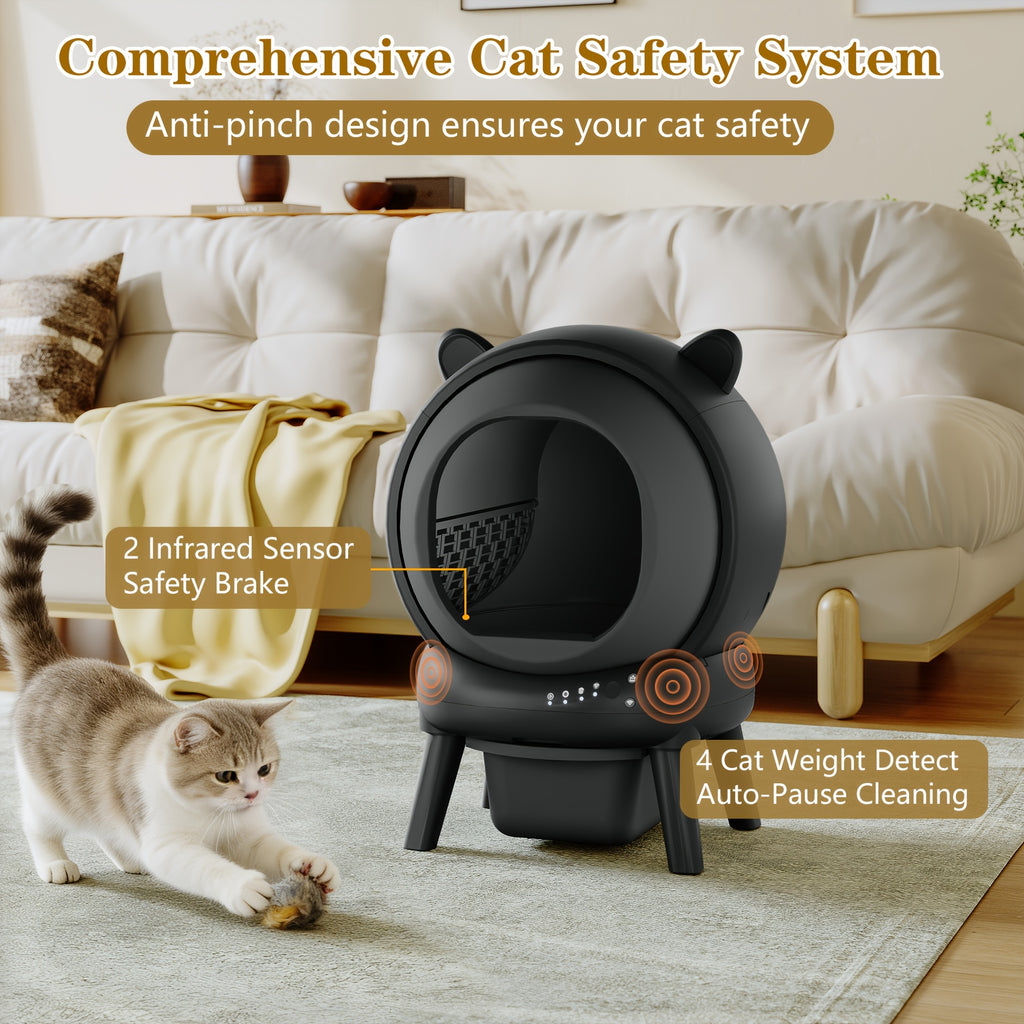 18.49gal Self Cleaning Litter Box, Automatic Cat Litter Box for Multi Cats, Auto Litter Box Robot with APP Control, Dual Safety Sensors, Odor Control&Low Noise, Cat Ears Design, Without Battery