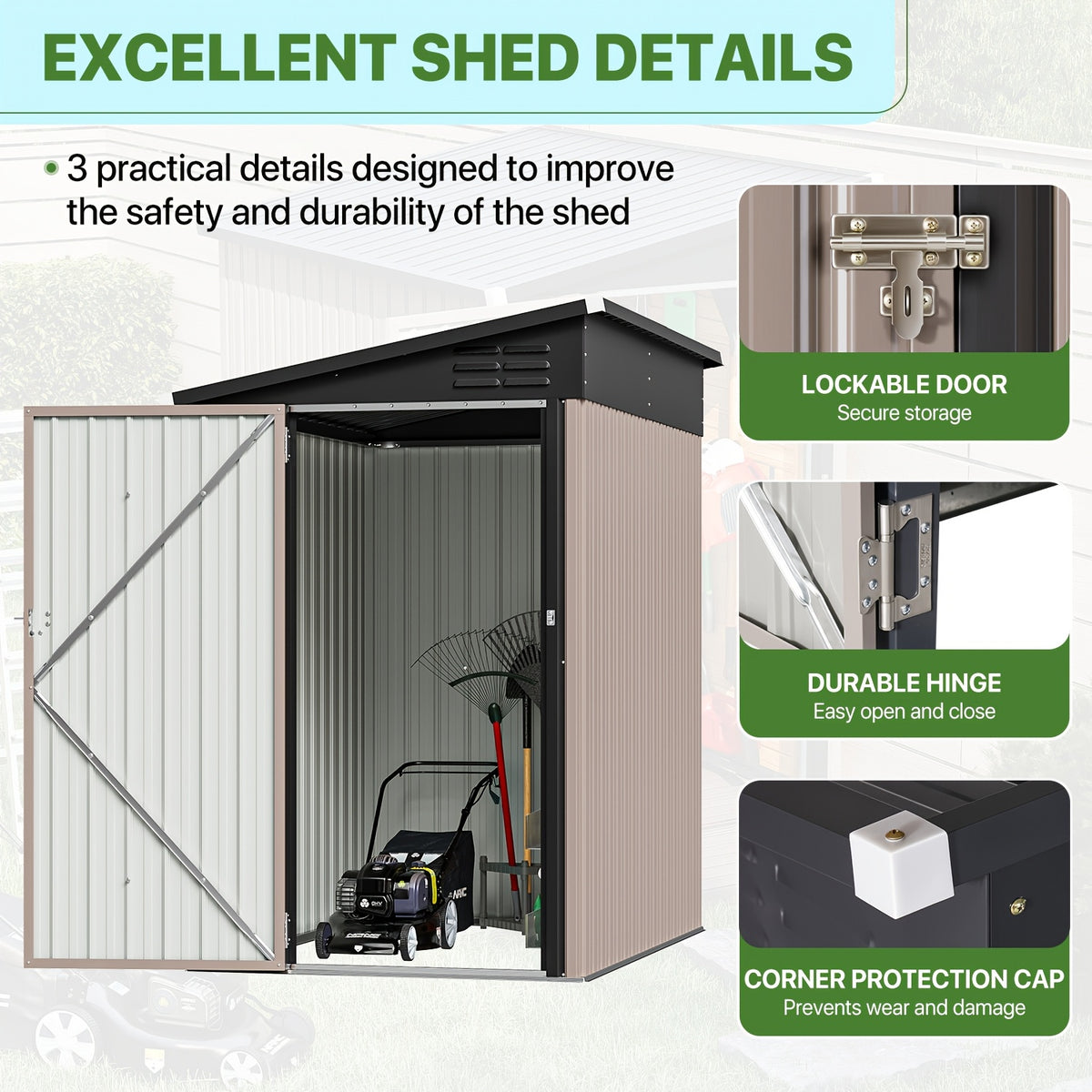 6' X 4' Heavy-Duty Metal Lean-to Storage Shed | With Sliding Door & Sloped Roof, Durable Metal Construction, Brown & Black Design, Nordivale Brand - Ideal for Patio, Lawn, Backyard - Spacious Organizer for Tools