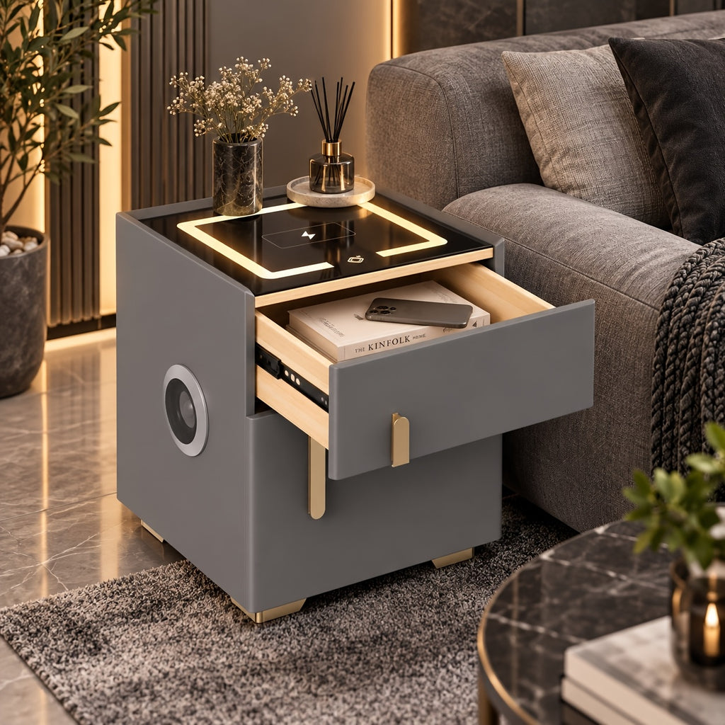 Light Luxury High-end Modern Double Drawer Safe Bedside Table, Multifunctional Bedside Table with Password Lock for Storing Valuable Items