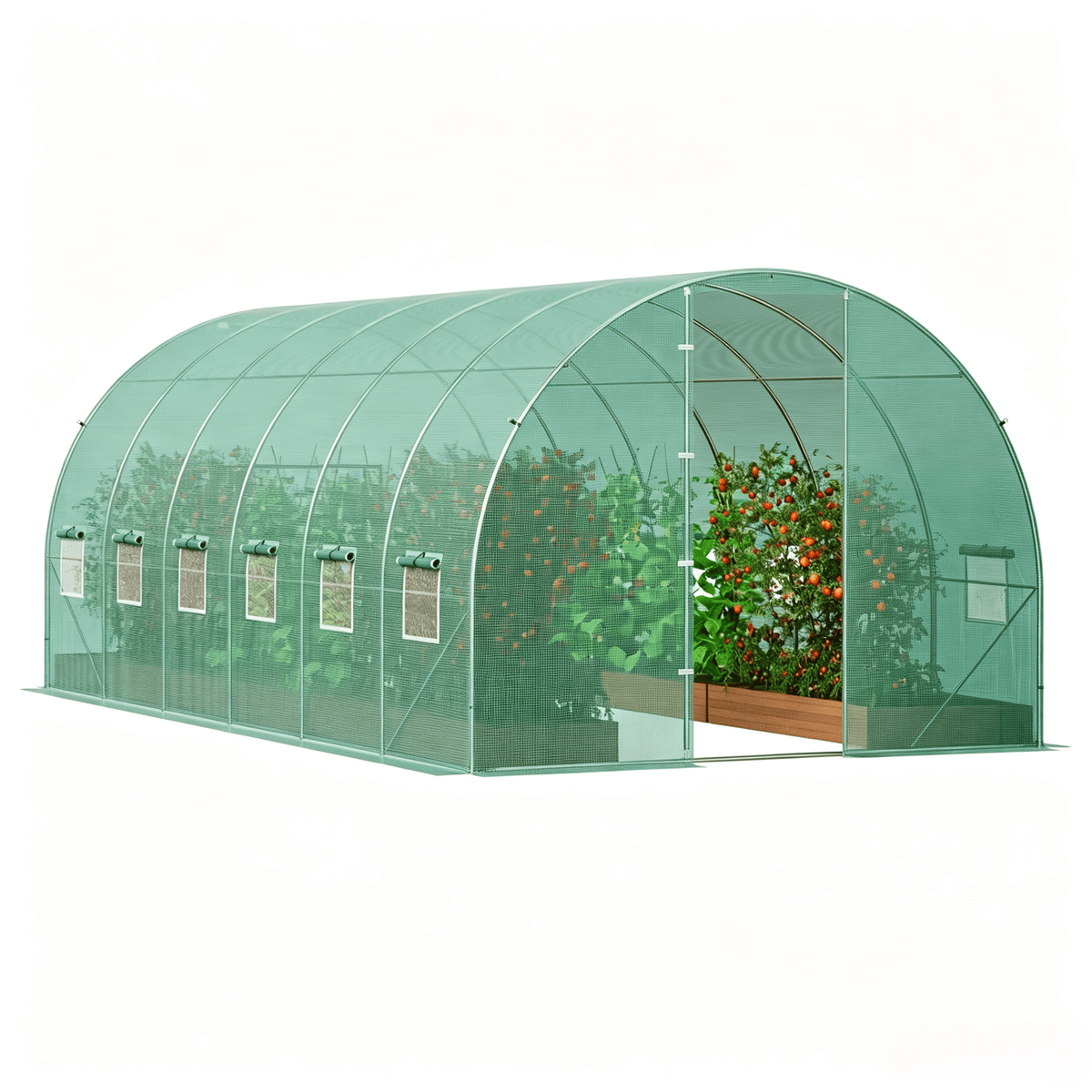 VEVOR Walk-in Tunnel Greenhouse 19.36x9.68x7.4/27.38x9.5x7.38ft Galvanized Frame PE Cover Green (No Door)