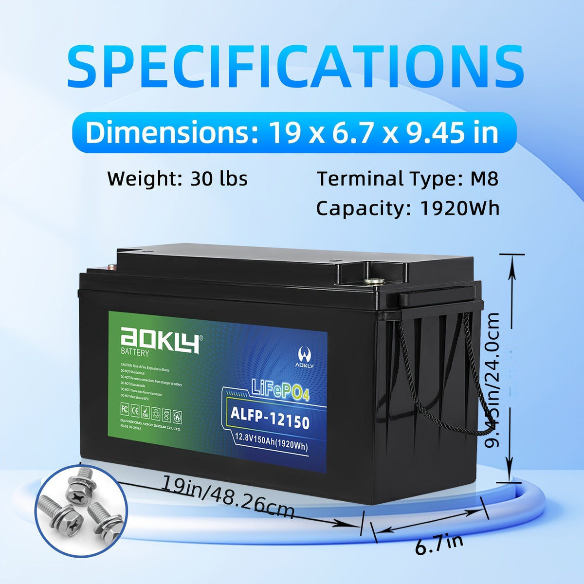 AOKLY 12V Lithium RV Battery with Capacities of 100Ah Or 150Ah, Designed for Deep Cycle Use, Suitable for Off-Grid Power Applications in Homes And Outdoor Settings, And Compatible with Solar Panels