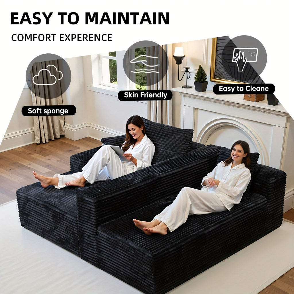103-inch L-shaped Sofa, a Multifunctional Transforming Compression Sofa Bed with Chaise Lounge, Comes with 2 Throw Pillows, Built-in High-density Supportive Sponge, a No-assembly-required Sofa Chair Suitable for Bedrooms and Living Rooms