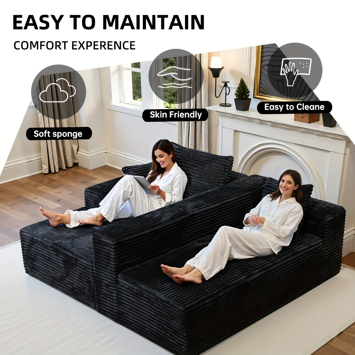 103-inch L-shaped Sofa, a Multifunctional Transforming Compression Sofa Bed with Chaise Lounge, Comes with 2 Throw Pillows, Built-in High-density Supportive Sponge, a No-assembly-required Sofa Chair Suitable for Bedrooms and Living Rooms