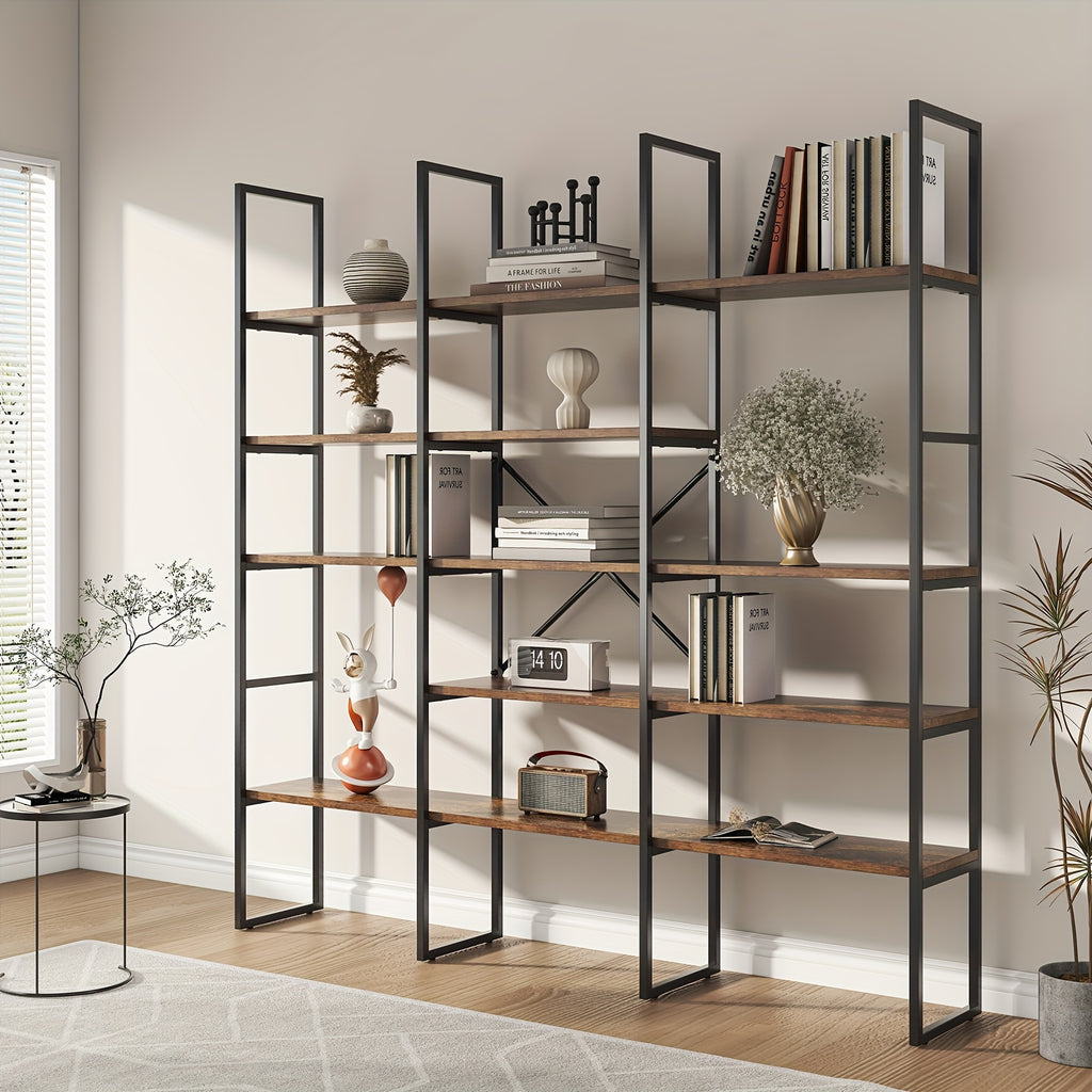 5-Tier Triple Wide Geometric Bookshelf, Industrial Etagere with Sturdy Metal Frame, 71" Tall Freestanding Display Shelving Unit, Modern Design for Home& Office