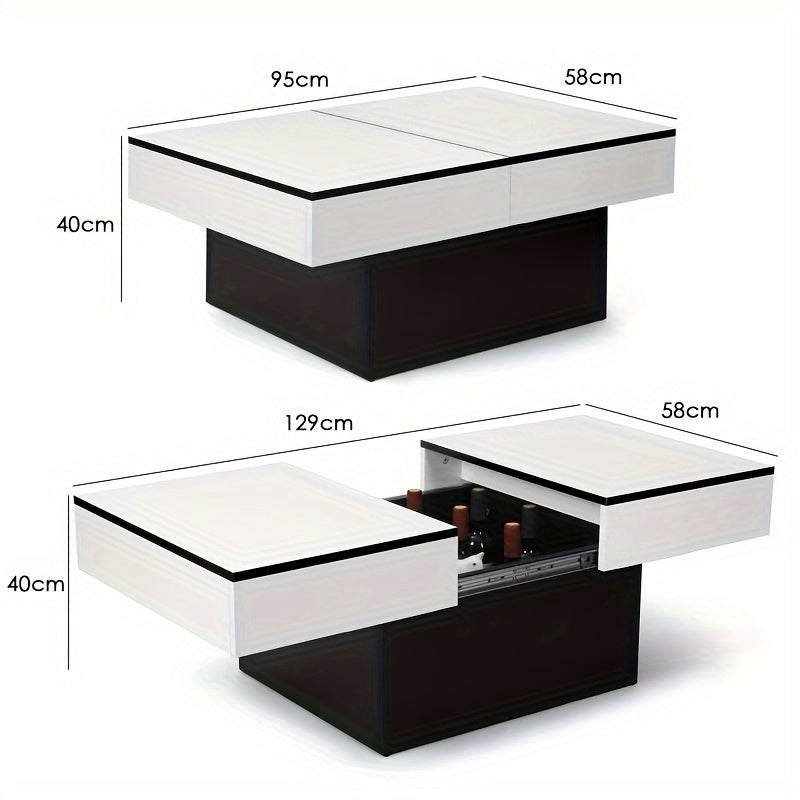 Modern Coffee Table with Sliding Marble Top and Hidden Storage