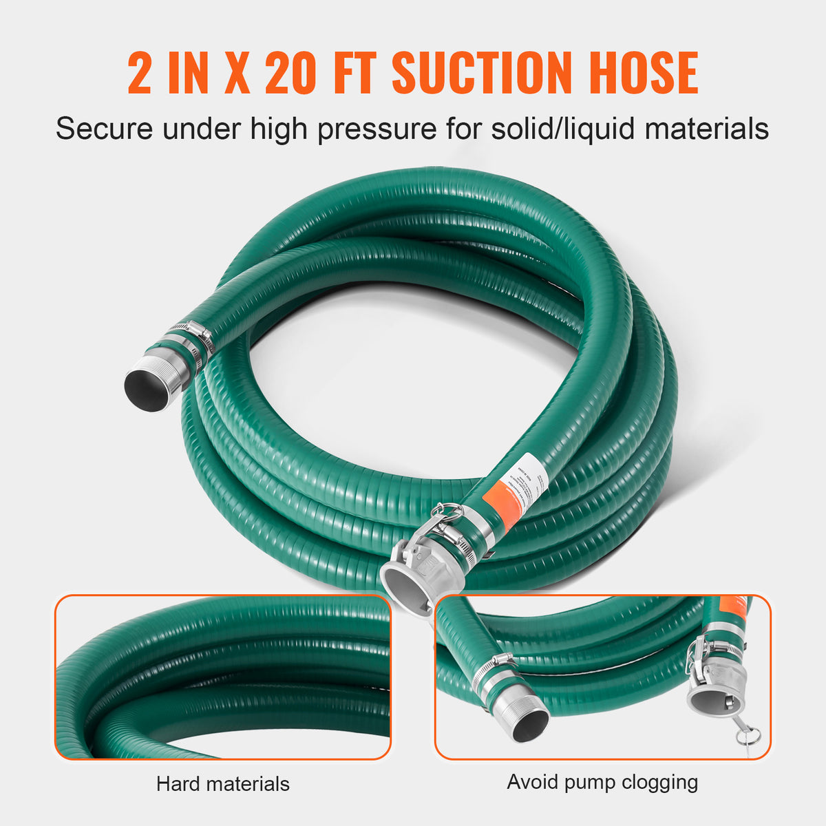 VEVOR Suction Hose Kit for Water Pump 2 in x 20 ft Green/ 50/65 ft Blue Hoses
