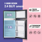 Mini Refrigerator DEMULLER 2.4 Cu. Ft. Double-Door Fridge with Separate Freezer and Removable Shelves