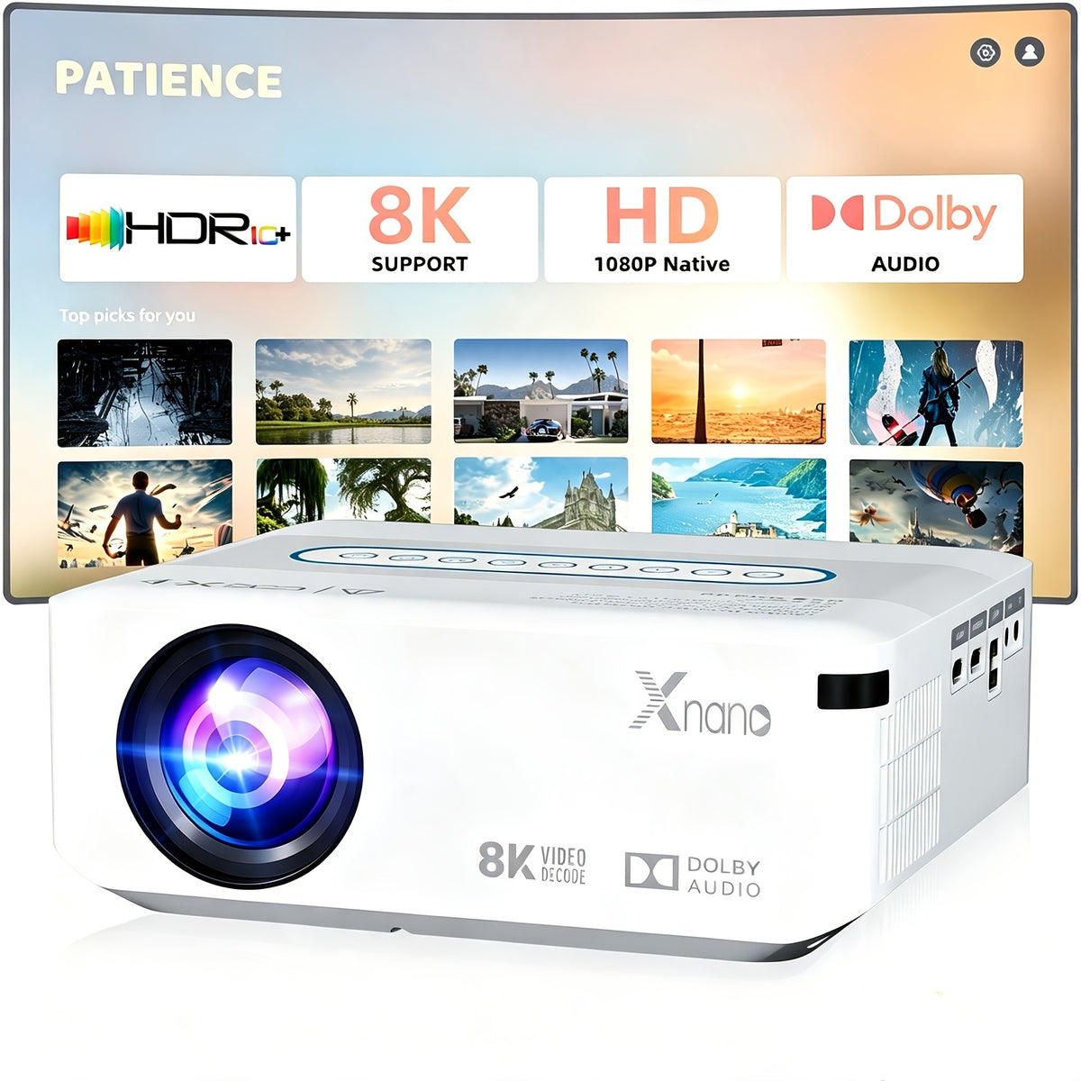[1080P 8K WiFi] Ultra Bright HD Smart Projector With Dual Band WiFi And Wireless, Wireless Mobile Phone Screen Projection, Native 1080P/Supports 8K Decoding, Compatible With Smartphones/TV Sticks/Boxes/USB/HDTV, Fully Automatic Focusing And Trapezoidal Di