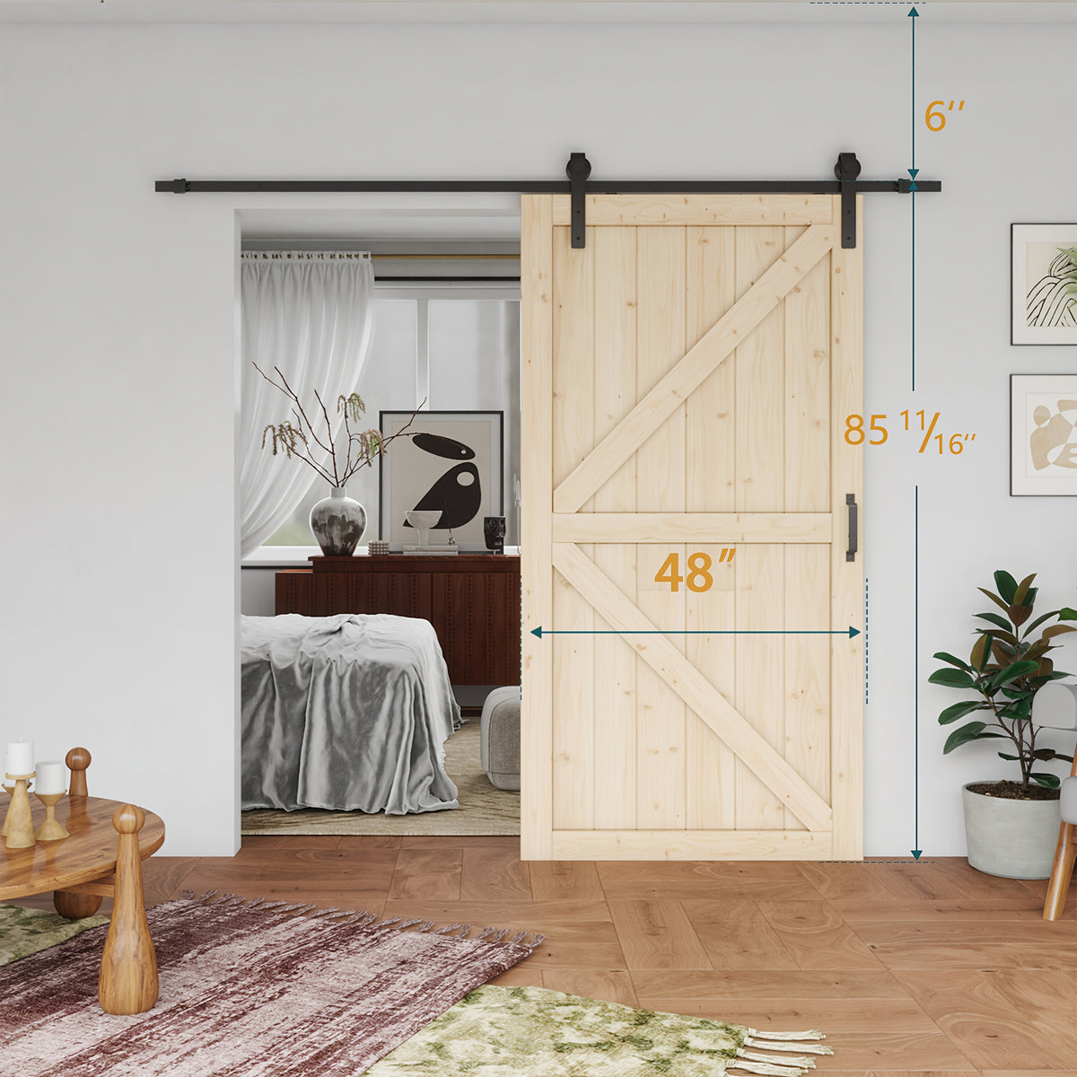 Pine Barn Door with Included Hardware Kit for Living Room or Bedroom Sliding Door Projects
