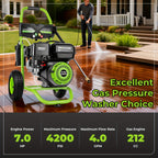 4400PSI Gas Pressure Washer 5.0GPM Gas Power Washer 212CC Gas Powered Washing Machine Commercial High Pressure Washer with 25ft Hose&5 Nozzles for Patio Garden Yard Vehicle, EPA/CARB/ETL