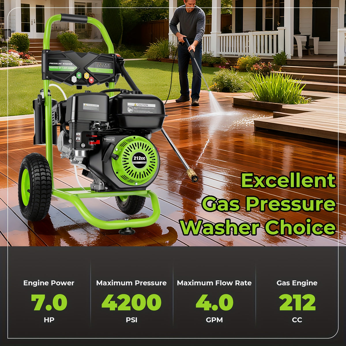 4400PSI Gas Pressure Washer 5.0GPM Gas Power Washer 212CC Gas Powered Washing Machine Commercial High Pressure Washer with 25ft Hose&5 Nozzles for Patio Garden Yard Vehicle, EPA/CARB/ETL