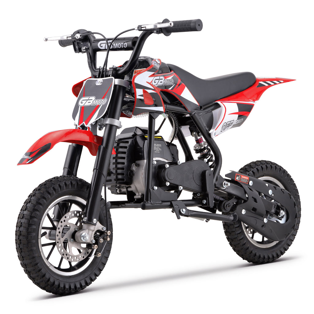 Mini Dirt Bike, 49 CC 2-Stroke Gas Bike (Model :DB001) with Off-Rode Tire, Suspensions, Disc Brakes, Max Load 160Lbs, Up to 20Mph-Included: gloves, face mask, cycling protective gear, cycling boots, and anti-theft lock.