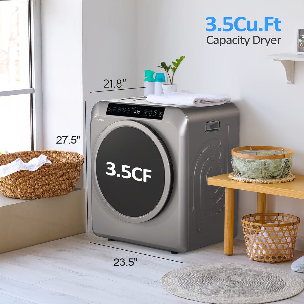 13.2LBS Portable Clothes Dryer for Apartments - 3.5 Cu.Ft Compact Front Load Dryer with LCD Touch Panel, Stainless Steel Tub & Quiet Operation, for Home, Dorm, RV