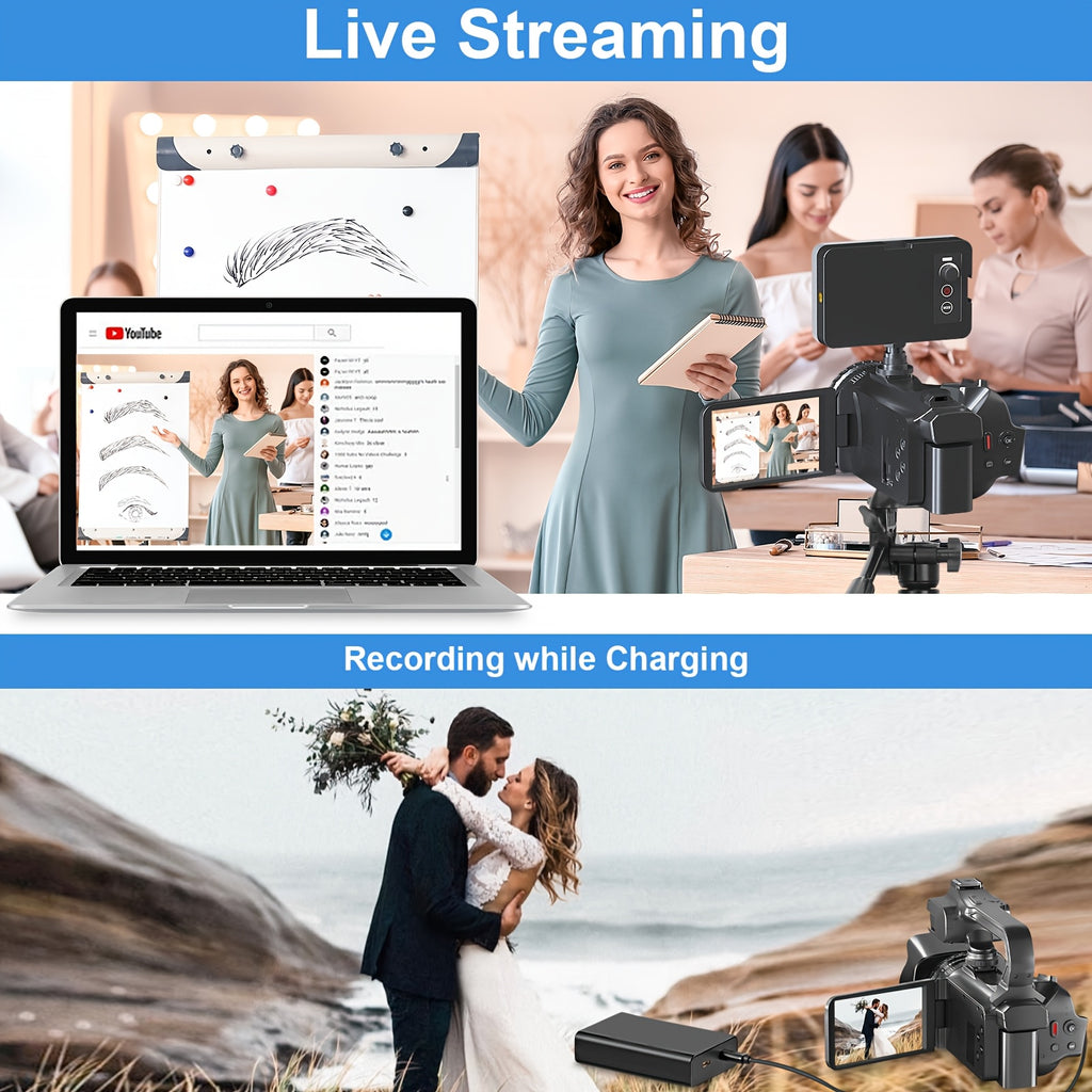 [WiFi | 6K] 64MP 18X Digital Zoom Night Vision Handheld Digital Camcorder with Handheld Stabilizer Mount/Cover, Vlogging 4.0-inch 270-degree Rotating IPS Touchscreen with 2.4G Remote Control, Microphone, 64GB Memory Card, and Lens Hood. The Perfect