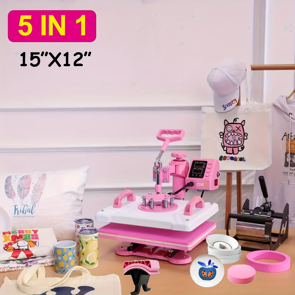 8in 1/ 5in 1 Heat Press Machine 15x12 Inch Combo Digital Multifunctional Sublimation Heat Transfer Machine, 360°Rotation Swing Printing Sublimation Heat Press for T Shirts Hat Mug Cap Plate