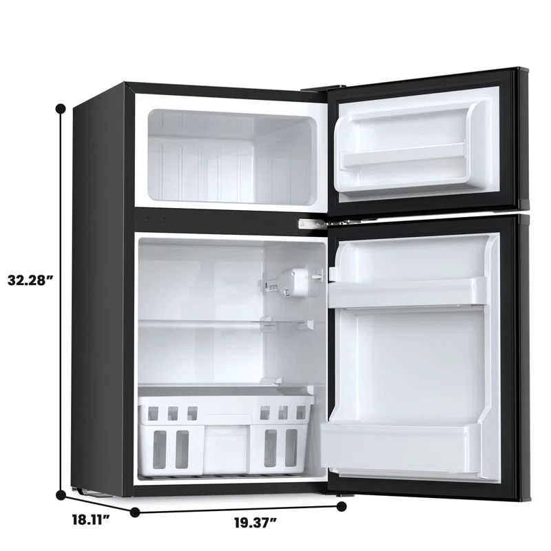3.1 Cu.Ft Compact Mini Fridge, with Freezer, Compact Refrigerator with 2 Doors, Mini Fridge with Adjustable Removable Glass Shelves for Bedroom, Office, KitchenDorm Or Apartment