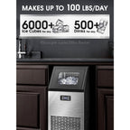 Commercial Ice Machine, 100Lbs/ Day Under-Counter Commercial Ice Maker with 24 Hour Timer, Ice Thickness Control, One Quick Self-Cleaning Function for Bar/ Cafes/ Home, Stainless Steel