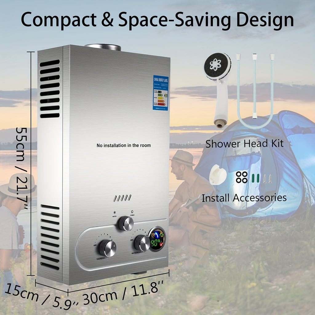 4.76gal Outdoor Portable Tankless Gas Water Heater, for Camping RV Off-Grid Use, Instant Hot Water System And Compact Stainless Steel Design, Easy Installation