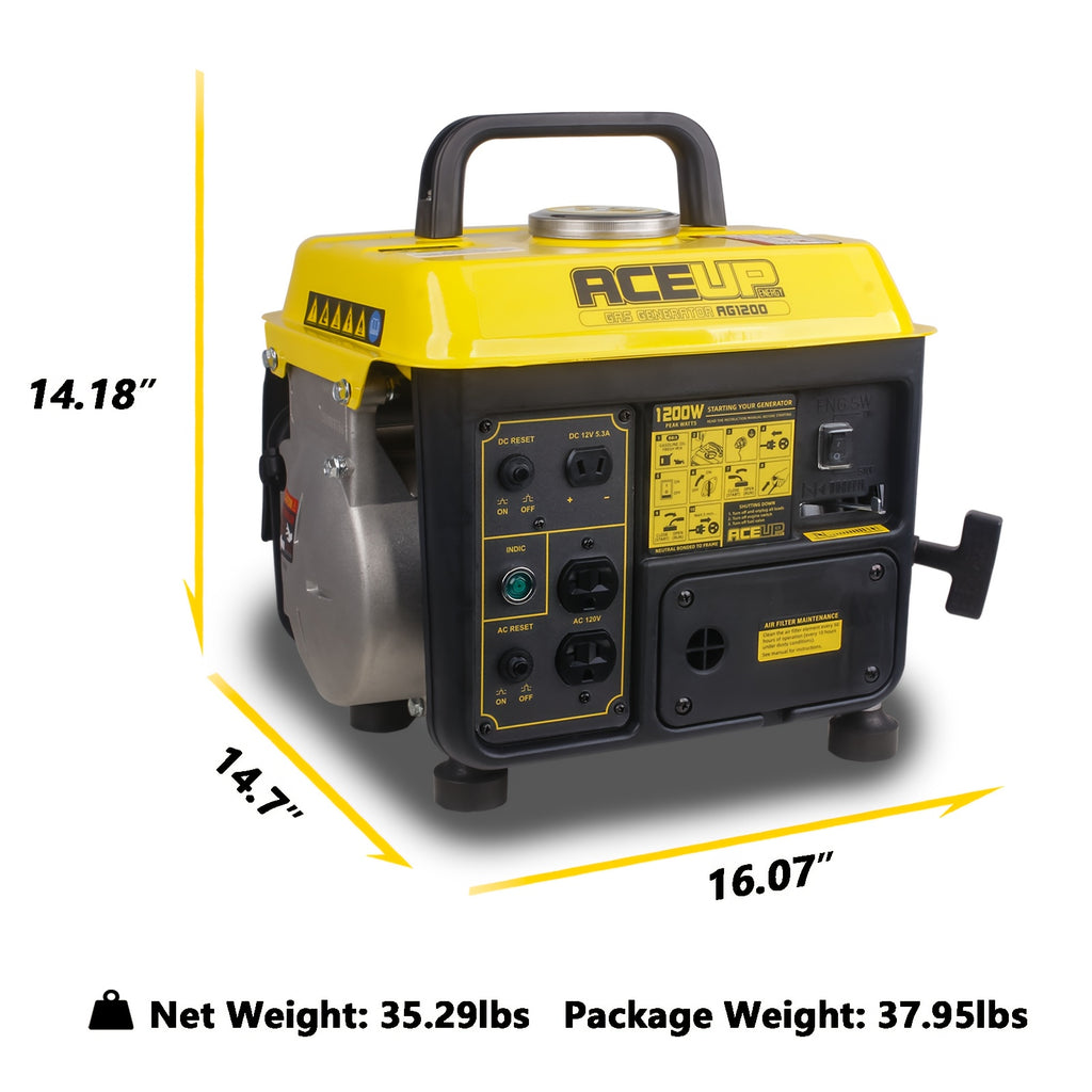 Aceup Energy 1200W Gas Powered Generator, Small Portable Low Noise for RV, Camping,1200W Peak, 900W Rated