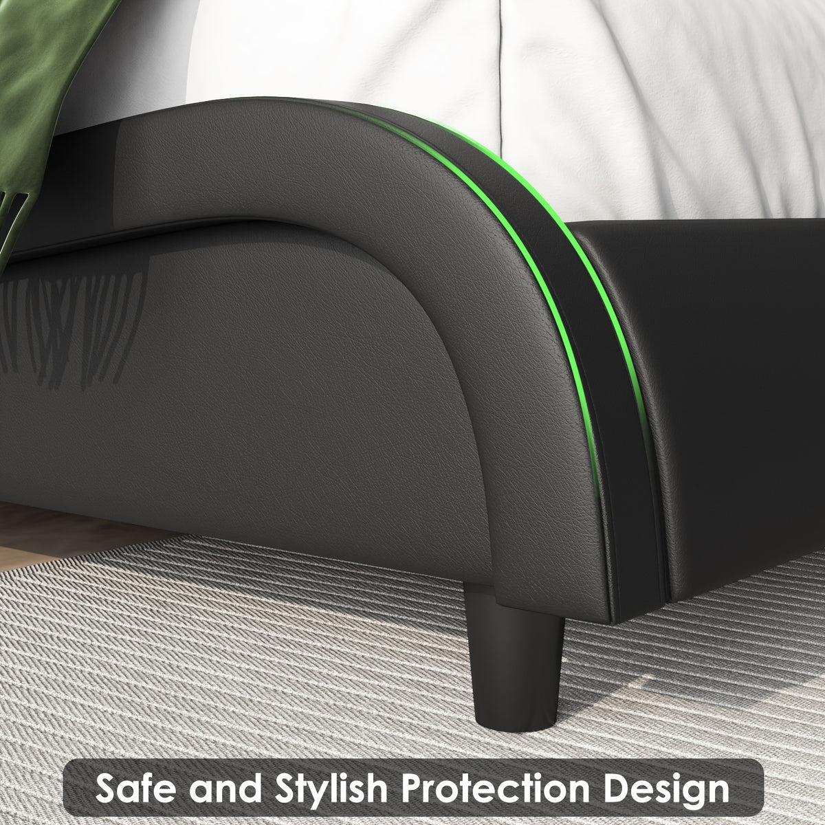 Upholstered Bed Frame Available in Full, Queen, And King Sizes Featuring an Adjustable Headboard, a Wavy Design, a Removable Backrest, And Solid Wooden Slats for Support, Eliminating The Need for a Box Spring, Offered in Faux Leather in White
