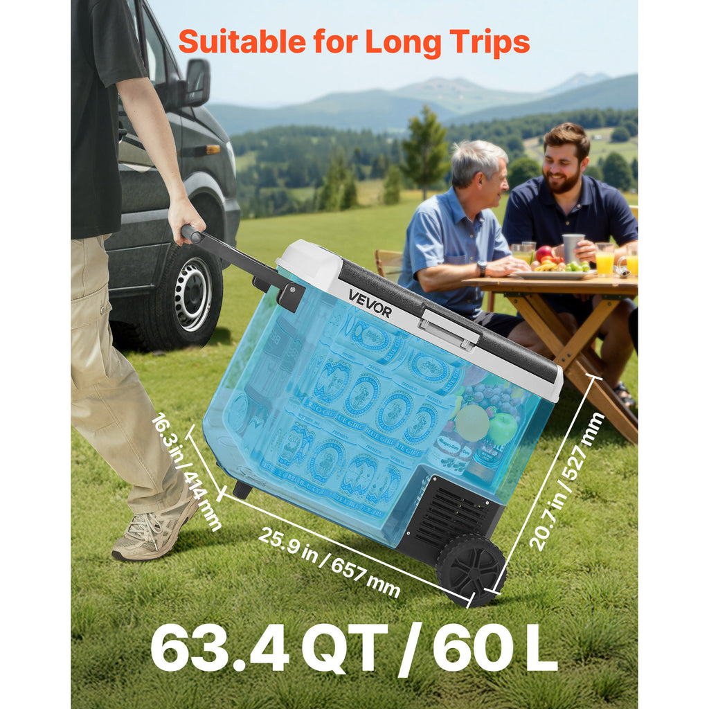 VEVOR 12 Volt Car Refrigerator Portable Freezer 63.4QT Electric Cooler for Camping