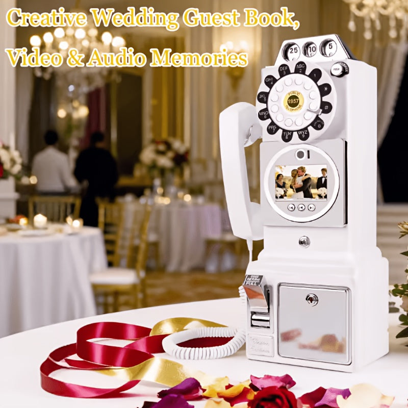 FiayaCom Video Guestbook Retro Phone, Audio Wedding Phone, with A Messaging Feature, Record Preserve Your Special Occasions, for Wedding, Bridal Shower, Baby Shower, Birthday, Graduations, Anniversary