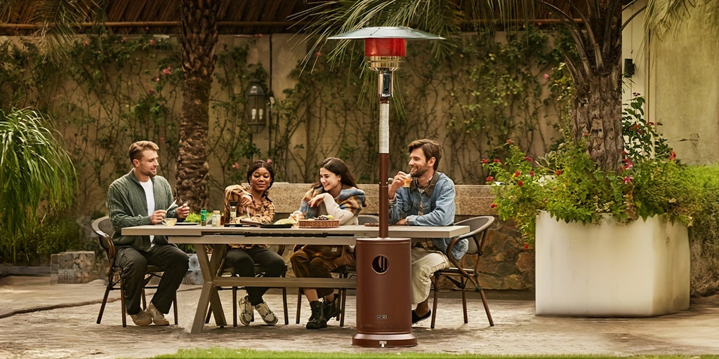 48, 000 BTU Bronze Outdoor Propane Patio Heater with Wheels | Commercial & Residential Use, Metal Tower, Radiant Heating, Freestanding, Includes Lighter Device
