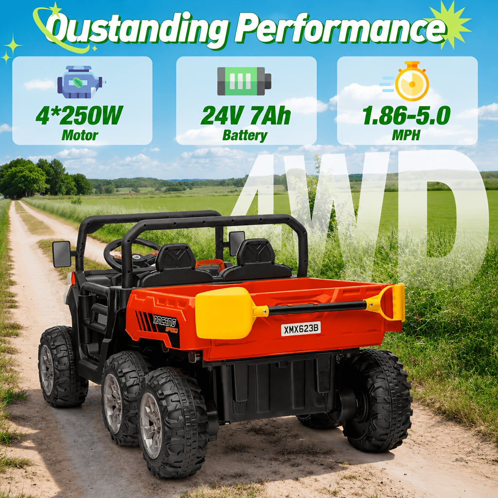 24V Kids Ride-On UTV, Dual Mode Powered Car With Remote, 3 Speed Settings, Music, LED Lights & Suspension, Outdoor Toy Vehicle For Boys And Girls Ages 3+