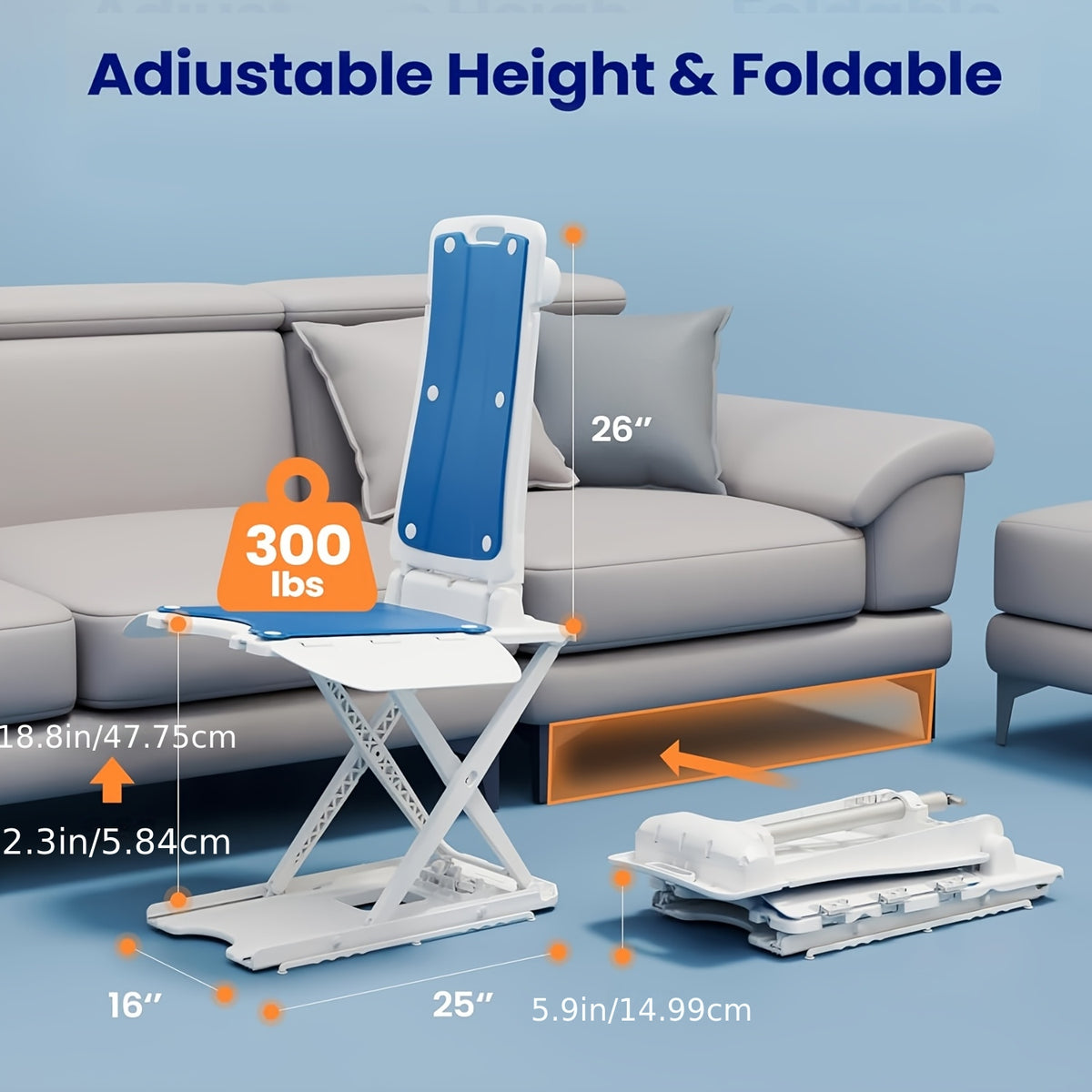 Lightweight Electric Patient Transfer Chair Lift, Fall Assist Medical Device for Elderly, Remote Control Floor Lift for Disabled, Stable Suction Cup Base, 300LBS Weight Capacity, 23 LBS Item Weight