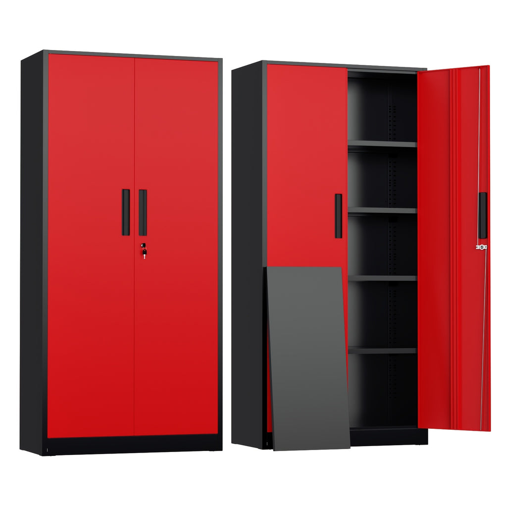 Metal Garage Storage Cabinet, 71"/72" Tall, Steel Floor-standing Model, with 2 Doors, 4 Adjustable Shelves, Lockable, Spray-painted Finish, Suitable for Home, Office, Shop, School—easy to Assemble