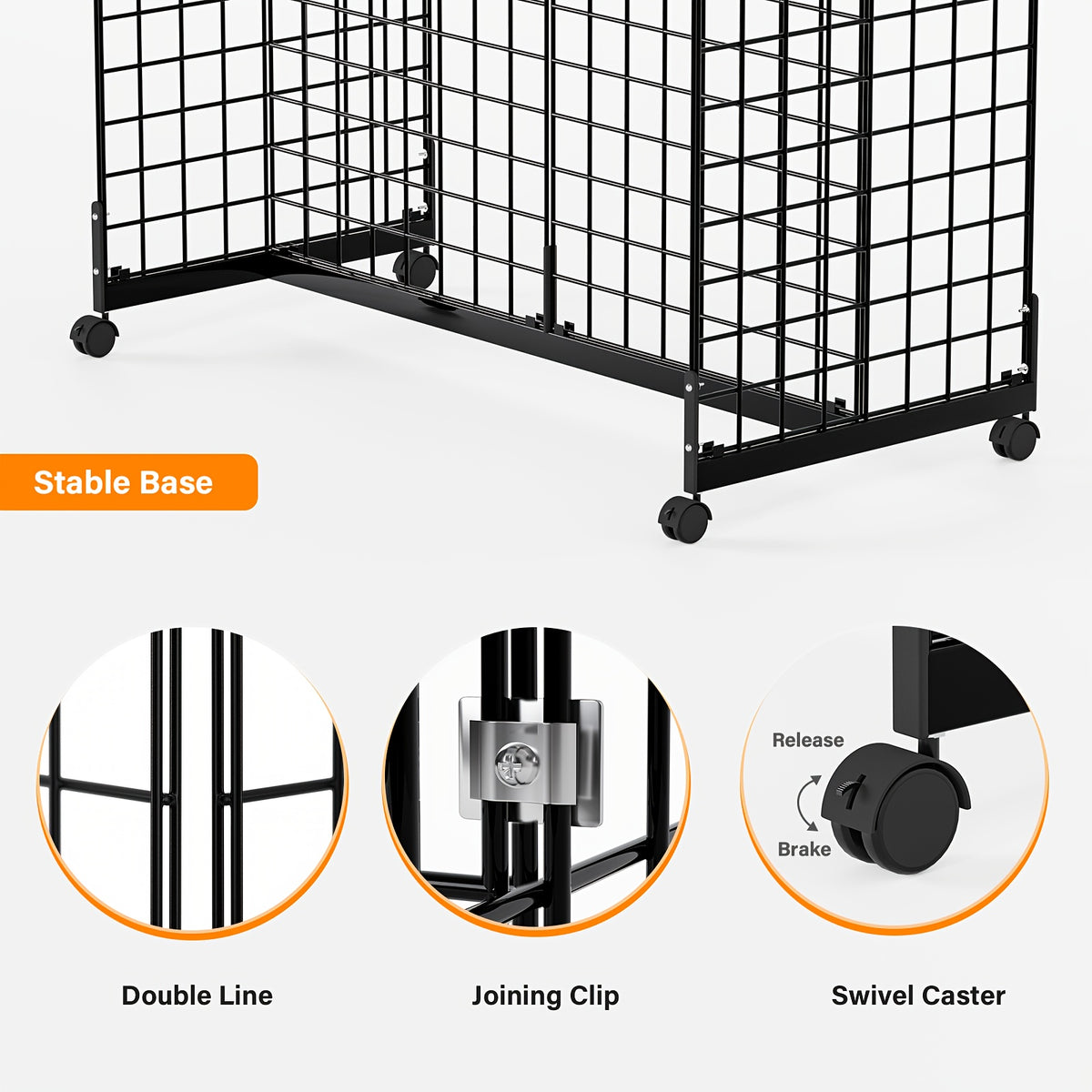 Bonnlo 5' X 2' Floorstanding Gondola Grid Wall Tower, Wire Grid Panel With Rolling Base And Hooks For Retail Display
