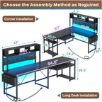 L-Shaped Gaming Desk, Reversible from a 67-Inch Corner Setup to a 94.5-Inch Two-Person Workstation