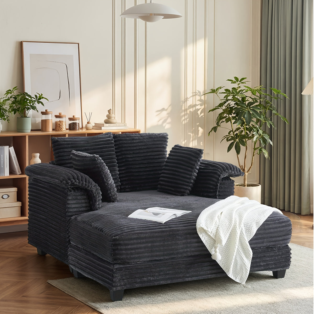 MOTOOS 56" Oversized Corduroy Sofa Bed with Recliner & Sleeper System - Convertible Bed to Couch Suitable for Living Room, Bedroom, Movie Room, Assembly, Throw Pillows & Armrests, Upholstered Chair for Small Spaces (No Wood Frame)