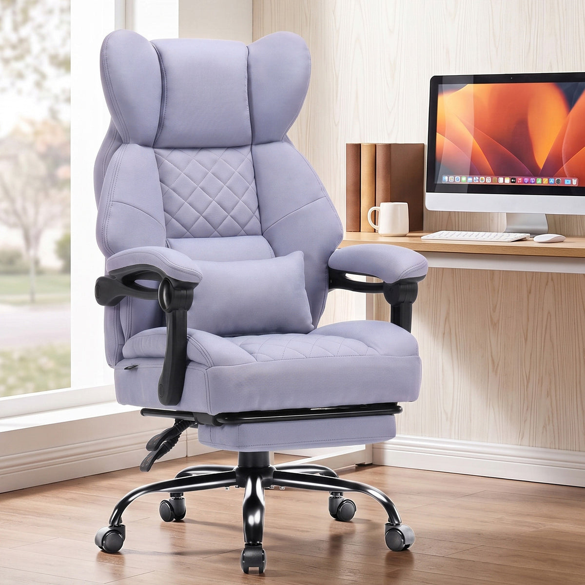 Office Chair OC-305 by LUCKRACER with Synchronized Armrests That Follow the Reclining High Back