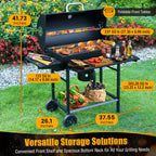 Charcoal BBQ Grills Outdoor - Barrel Charcoal Grill with Offset Smoker(Model: L)/ Outdoor BBQ Grill with Side Table(Model:M/XL-A/XL-C)for Backyard, Patio, Parties, Camping, Outdoor Cooking, Large Event Gathering, Black