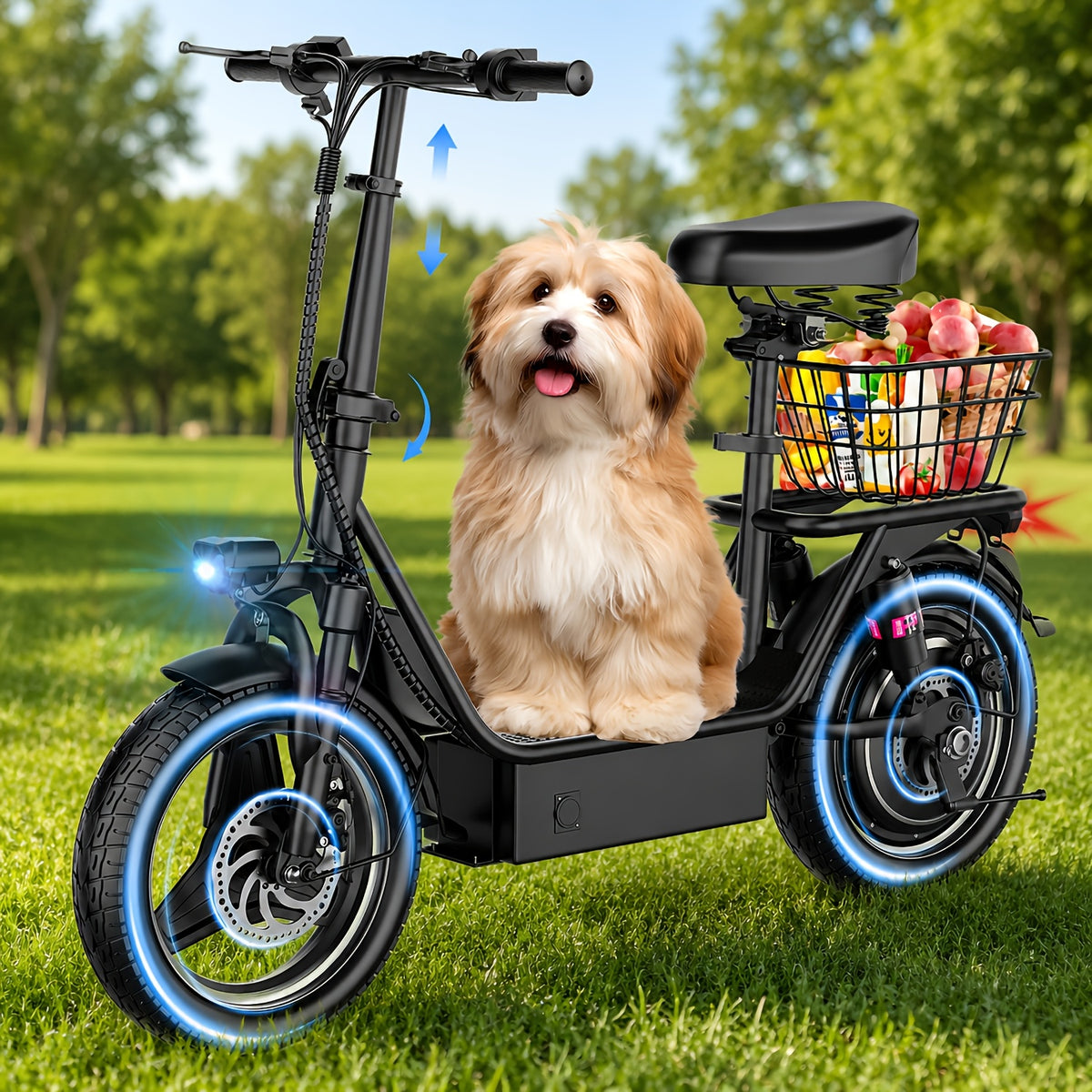 749W Peak Power, 48V 15AH Electric Scooter for Adults, with Seat and Basket, Speed up to 19.9MPH, 35-mile Range, Equipped with 14-inch Tires - the Ideal Companion for Your Commuting and Shopping Needs!