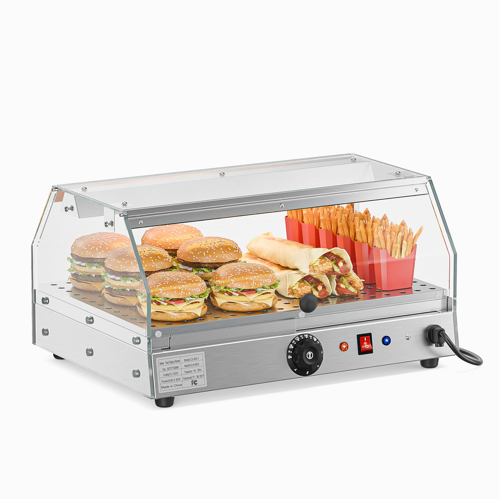 2-Tier Food Warmer Pizza Warmer Countertop, Food Warmer Display Pretzel Warmer with LED Lighting Front and Rear Doors, Electric Catering Hot Box Acrylic for Buffet Restaurant Cafe