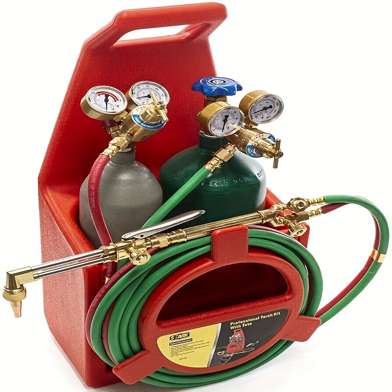 Portable Oxyacetylene Torch Kit, Professional Welding Brazing Cutting Kit, Cutting Torch Kit with Gas Tank And Pressure Gauge, Red
