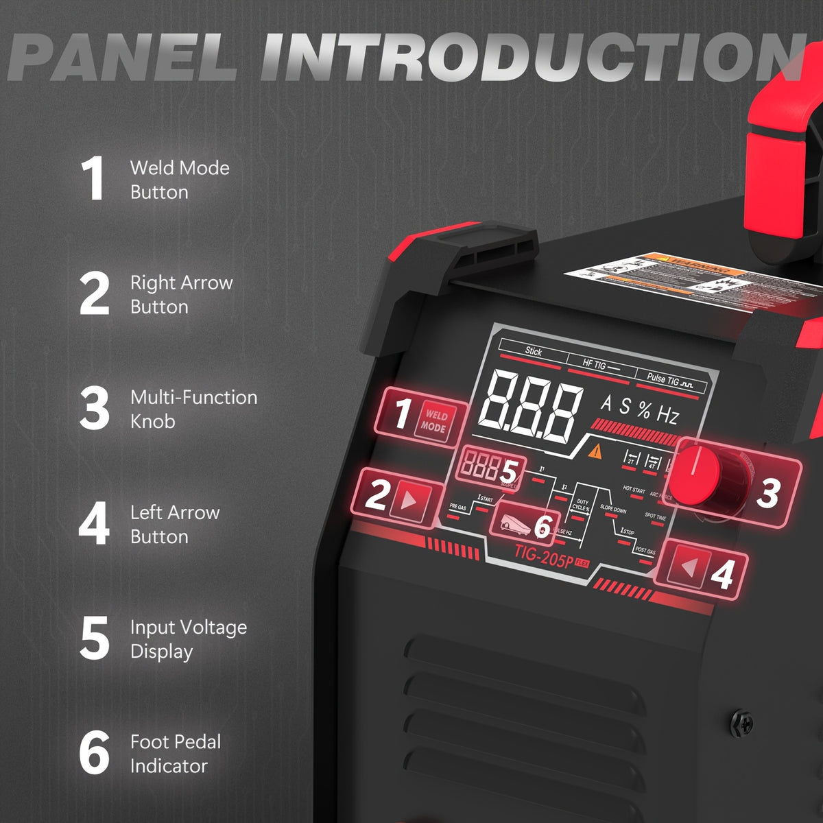 205Amp TIG Welder with Pulse, Large LED Display, 3-in-1 Stick/DC TIG/Pulse TIG, 110/220V Welding Machine