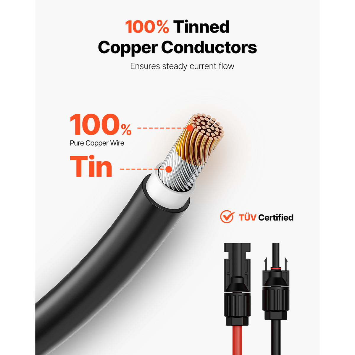 VEVOR 100FT Solar Panel Extension Wire Female & Male Connectors 10AWG Set of 2