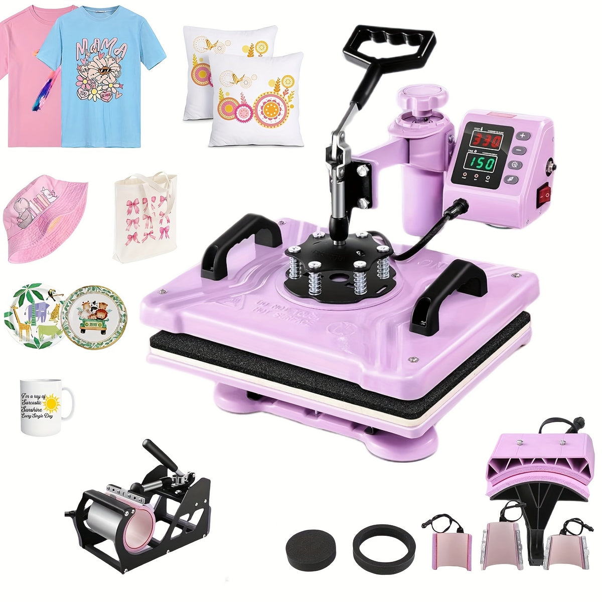 8-In-1 Heat Press 15X12 Inch Combo Digital Multifunctional Sublimation Heat Transfer Machine, 360 Degree Rotary Swing Printing Sublimation Heat Press, Suitable for T-Shirts Hats Mugs Plates