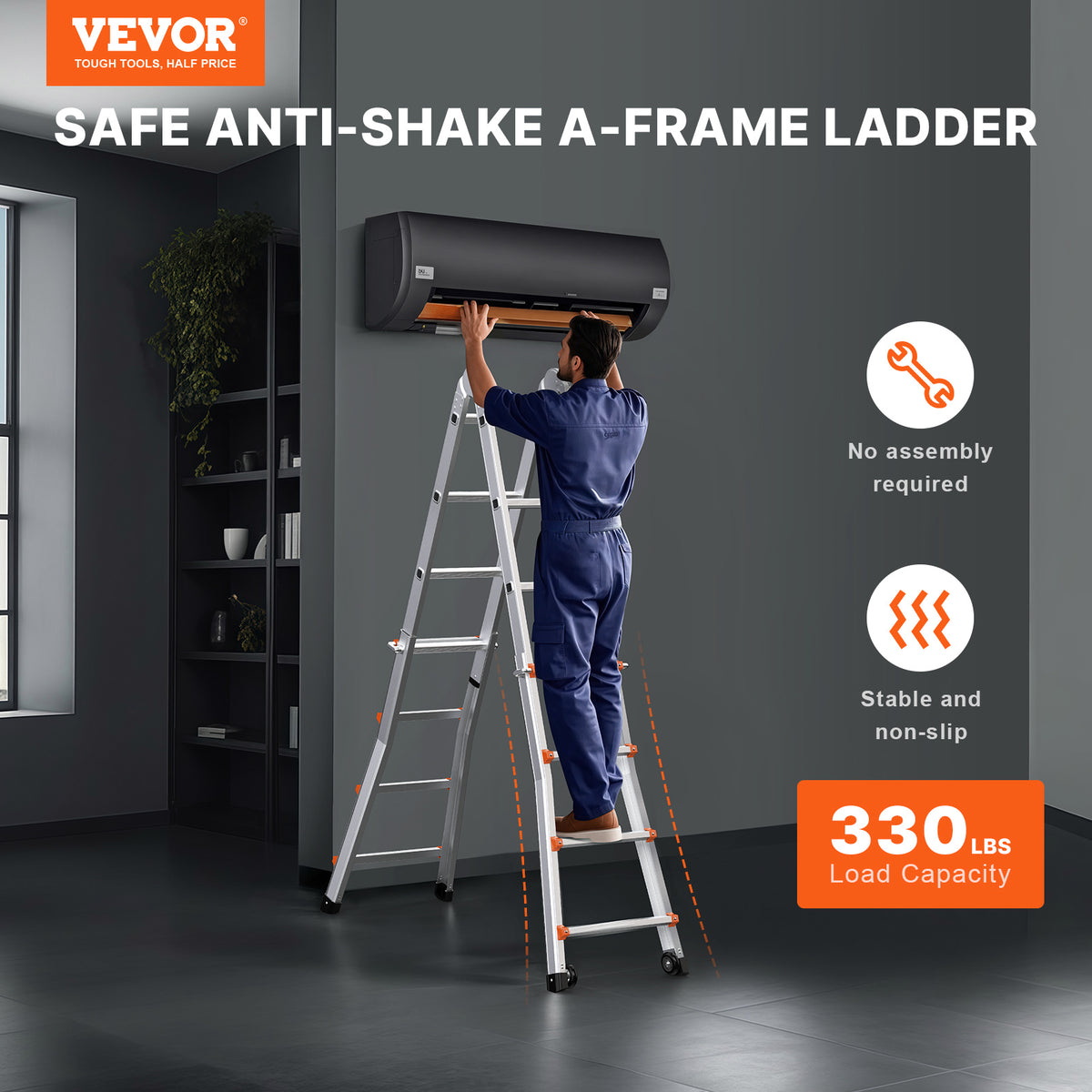 VEVOR Telescoping Ladder A Frame 9.5 FT 2880mm / 11FT 3350 mm / 13 FT 4000mm / 15.5FT 4670 mm / 17FT 5120 mm / 20FT 5990 mm/ 20.5FT 6230 mm Extension Multi-Function for Homework