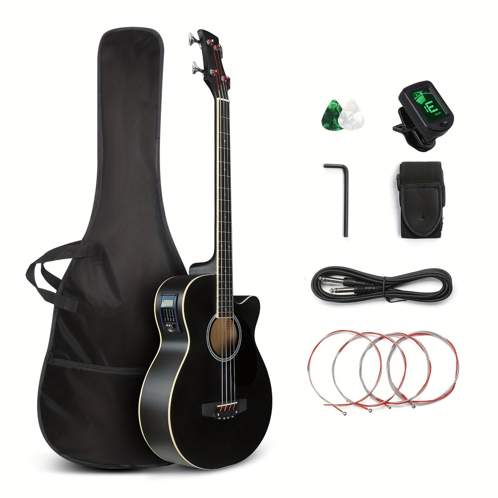 Glarry 4-String Full Size Acoustic-Electric Bass Guitar Kit, Folk Bass Guitar, Cutaway Style, for Beginner Student, ALL-IN-ONE Kit, Complete Accessories with Strap Gig Bag Picks Cable Wrench Tool, Gift for Music Lover